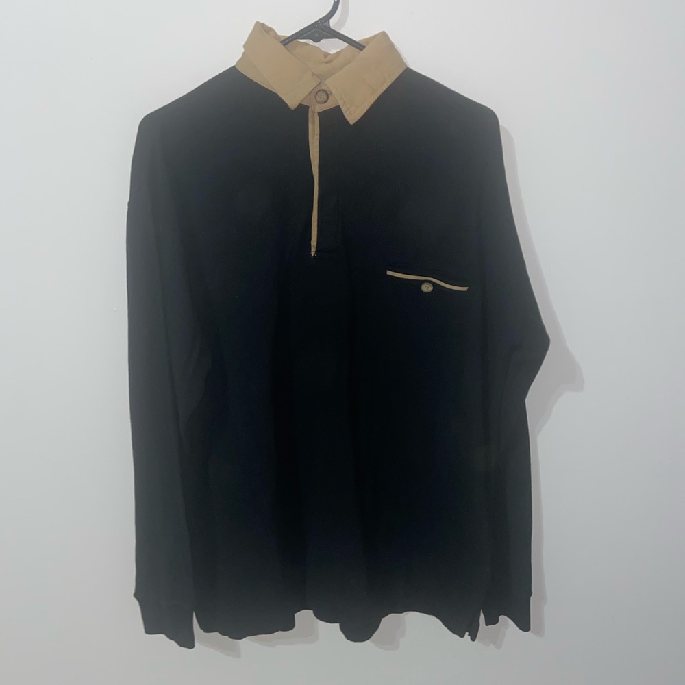 St. John's Bay Super Soft Mens Regular Fit Long Sleeve Black Polo Shirt-Medium